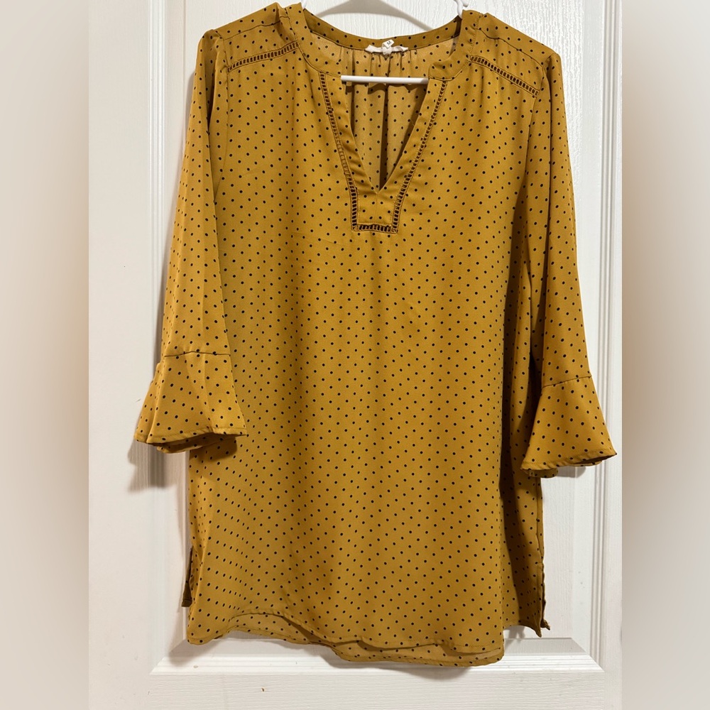 Maurices Mustard Polka Dot Blouse